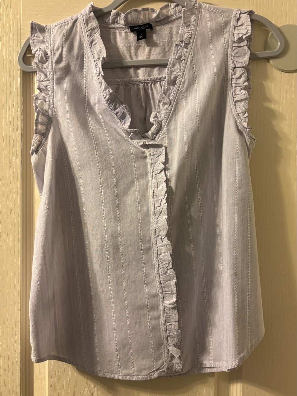 Ann Taylor Light Lavender Ruffle-Trim Sleeveless Blouse